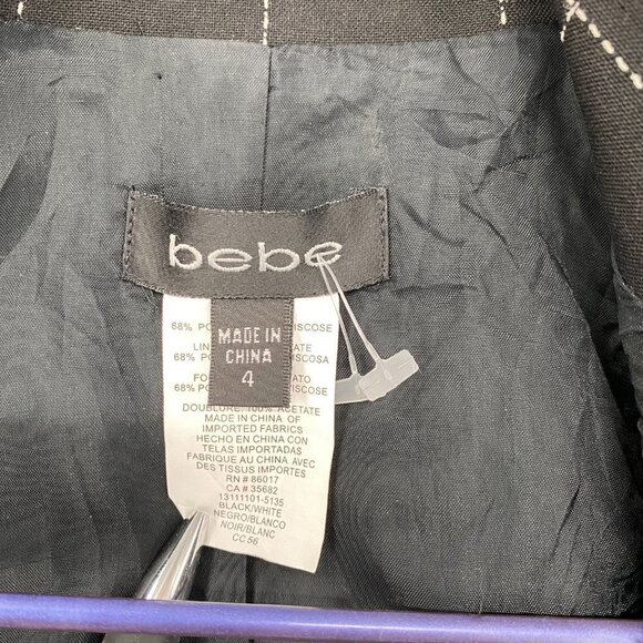 Bebe Jacket Women's Size 4 Black And White Plaid Squares Long Sleeve Full Zip - Picture 7 of 9